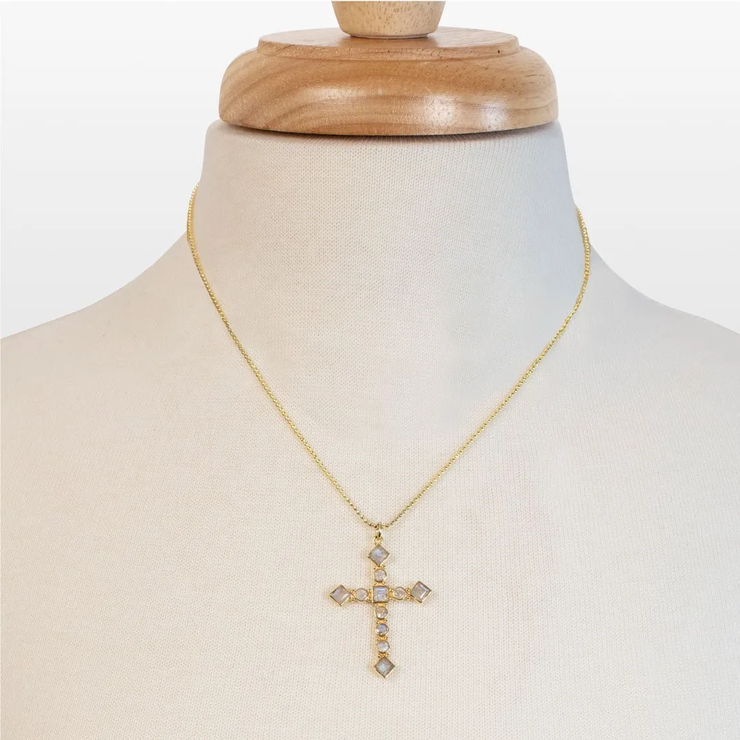 Keepsake - Moonstone and 14K Gold Vermeil Cross Necklace