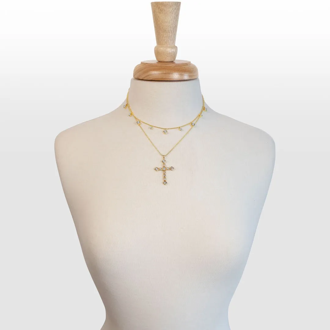 Keepsake - Moonstone and 14K Gold Vermeil Cross Necklace