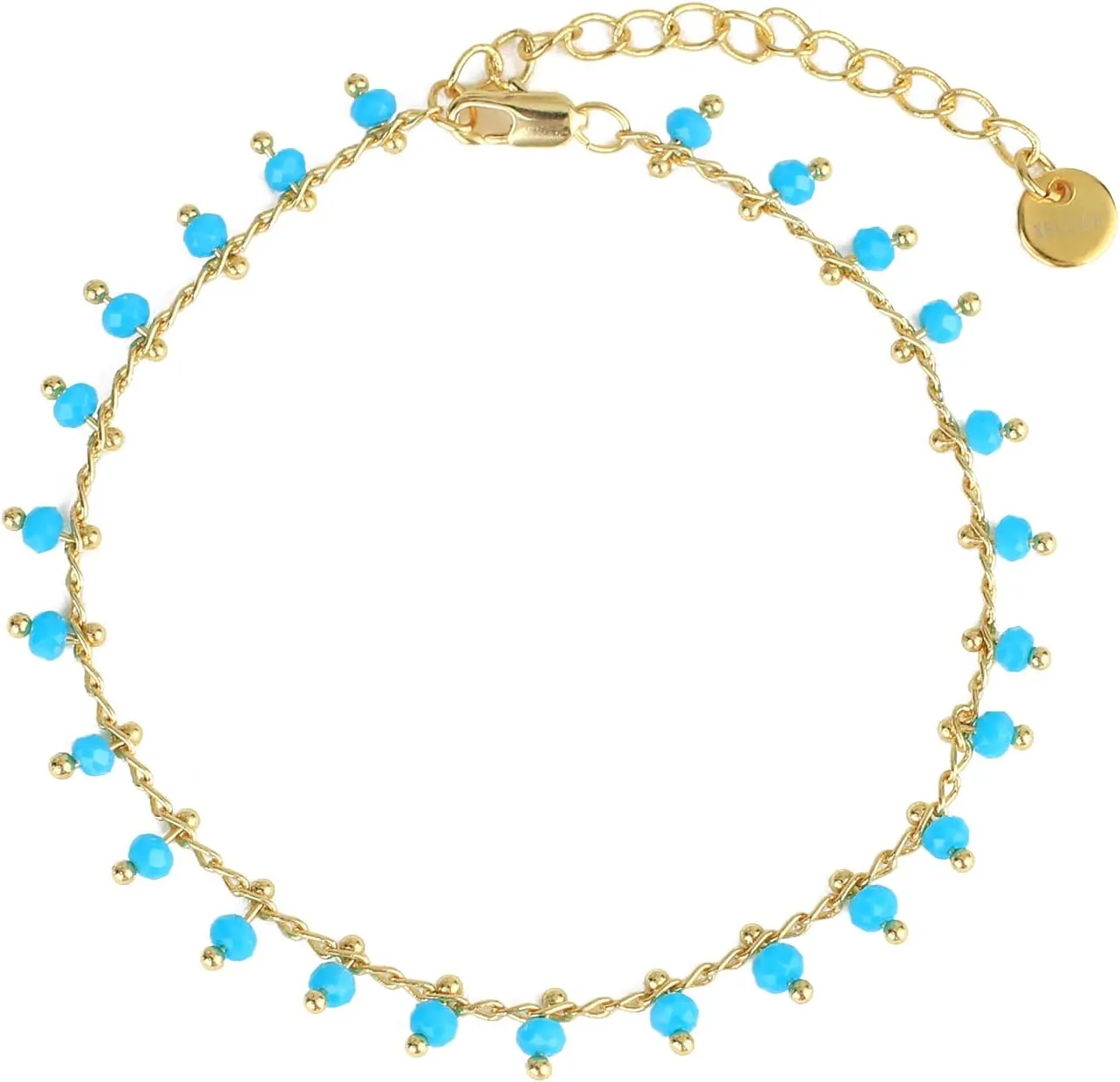KELITCH Gold Plated Chain Anklets Adjustable Retro Beaded Crystal Anklets Beach Jewelry for Women Anklets