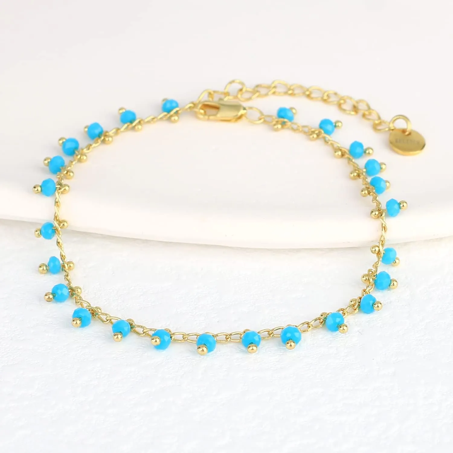 KELITCH Gold Plated Chain Anklets Adjustable Retro Beaded Crystal Anklets Beach Jewelry for Women Anklets
