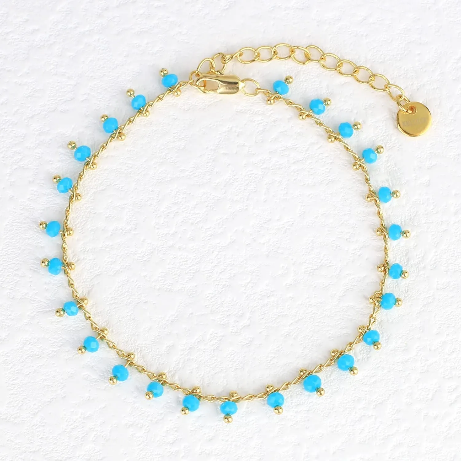 KELITCH Gold Plated Chain Anklets Adjustable Retro Beaded Crystal Anklets Beach Jewelry for Women Anklets