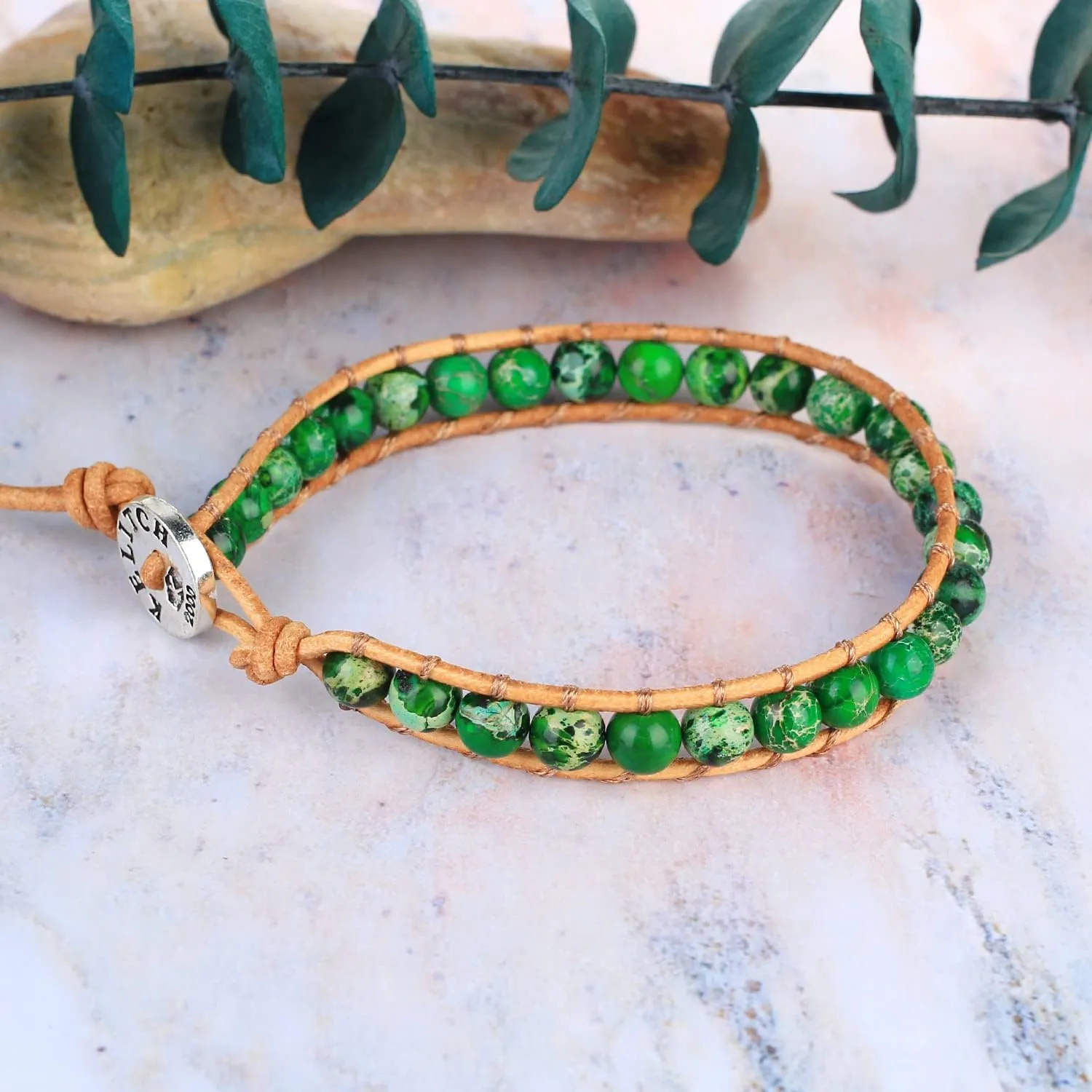 KELITCH Turquoise Mix Beaded Leather Wrap Bracelet for Women Handmade Charm Chain Link Bangle Charm Gift