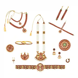 Kemp Dance Jewellery Set | Pearls with Stone Kemp Jewellery Set/ Bharatanatyam Jewellery Set for Dance