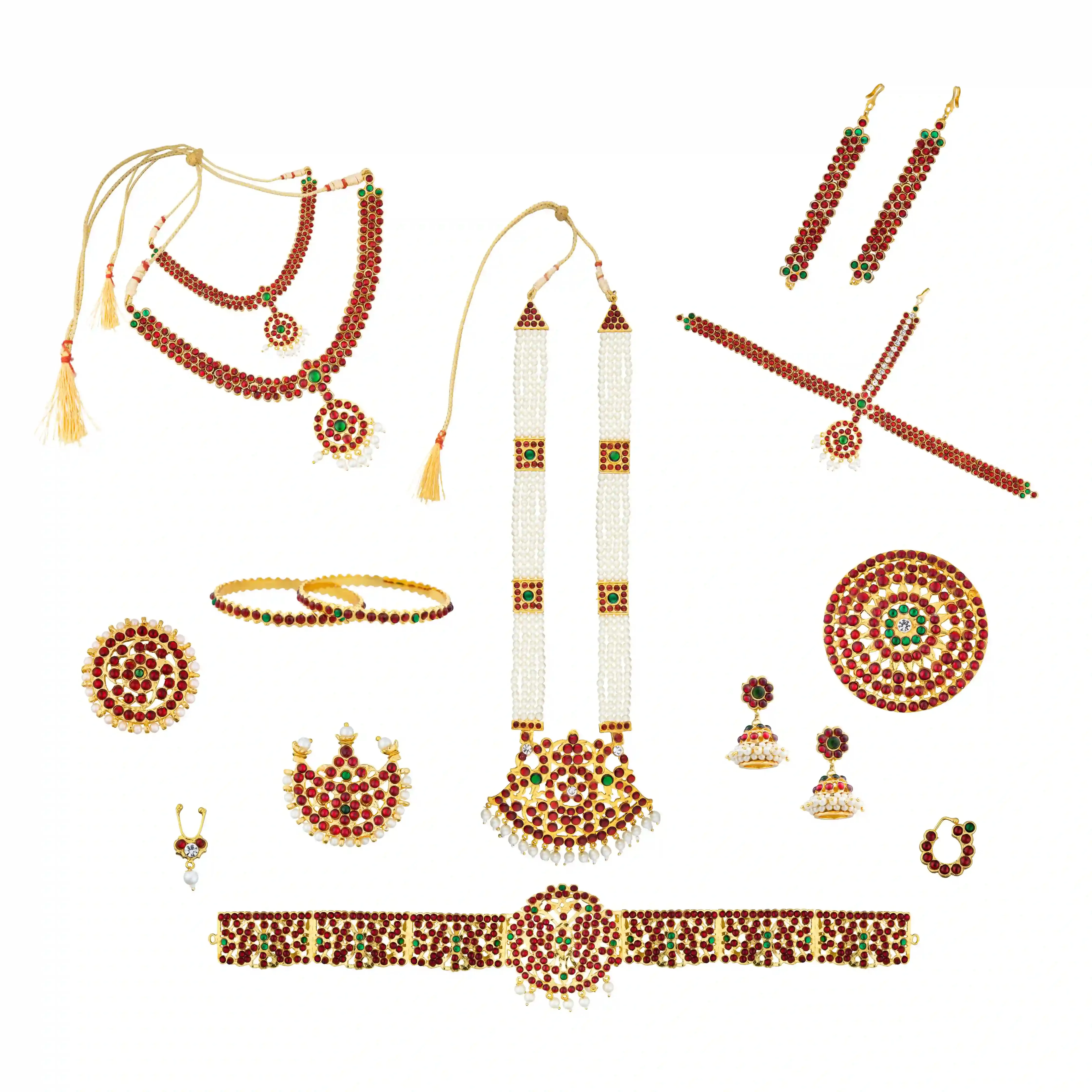 Kemp Dance Jewellery Set | Pearls with Stone Kemp Jewellery Set/ Bharatanatyam Jewellery Set for Dance