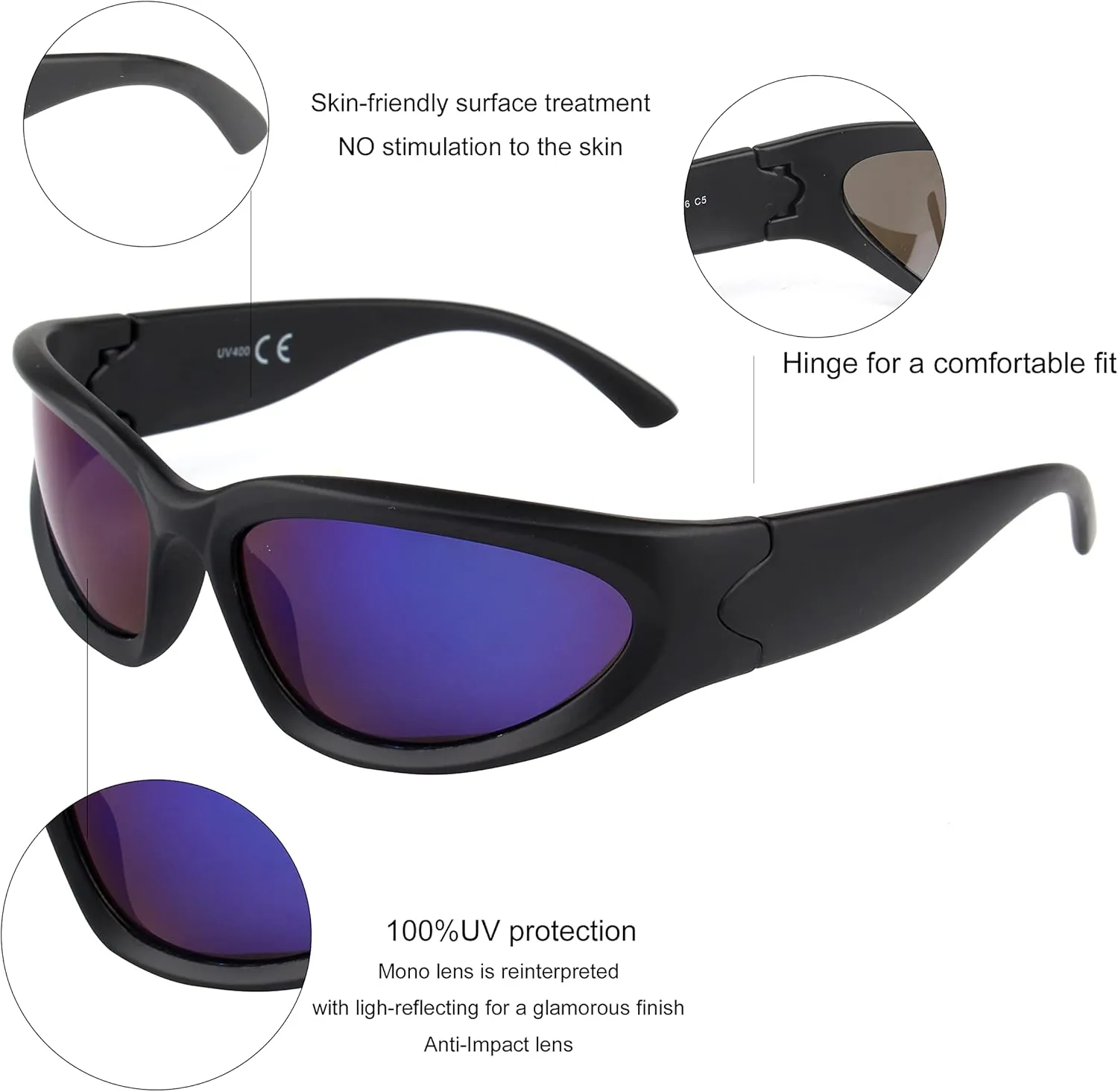 KENBO Y2K Sunglasses Wrap Around Futuristic Sunglasses Womens Men Swift Oval Fashion Sport Shades Sun Glasses