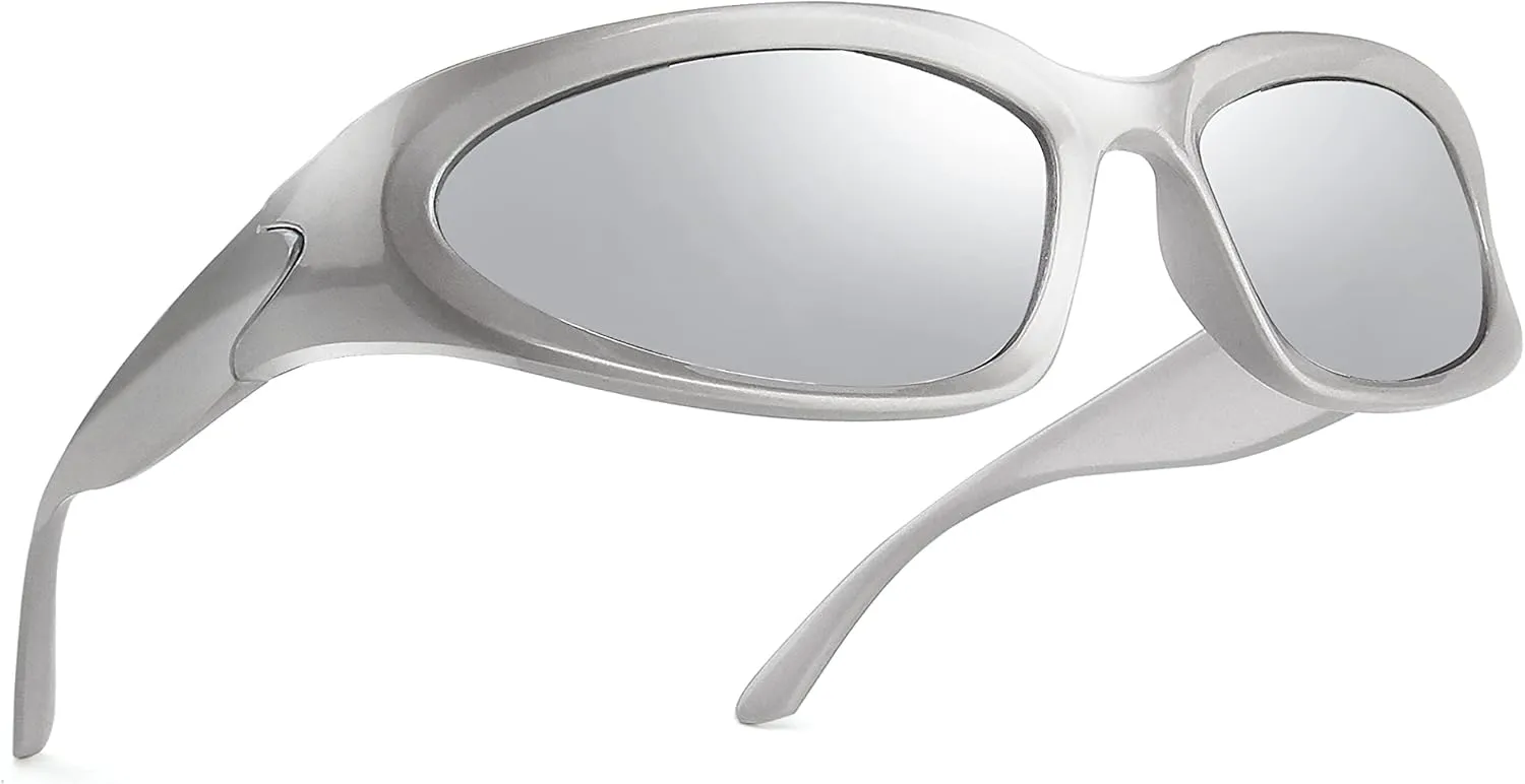 KENBO Y2K Sunglasses Wrap Around Futuristic Sunglasses Womens Men Swift Oval Fashion Sport Shades Sun Glasses