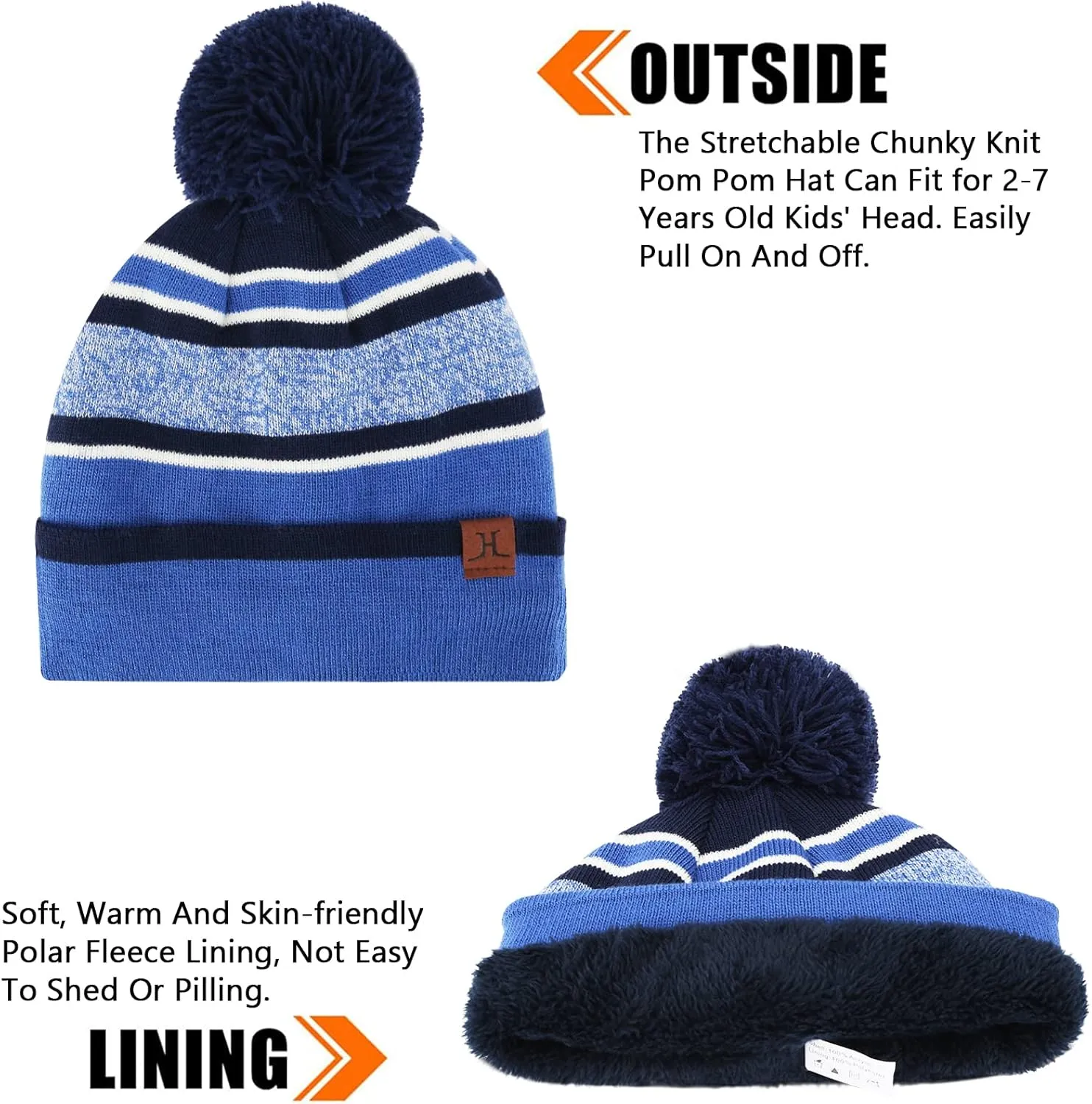 Kids Toddlers Winter Knit Warm Beanie Hat Scarf Gloves Set for Boys Girls Age 2-7, Pompom Cap Neck Warmer Gloves Fleece Lined