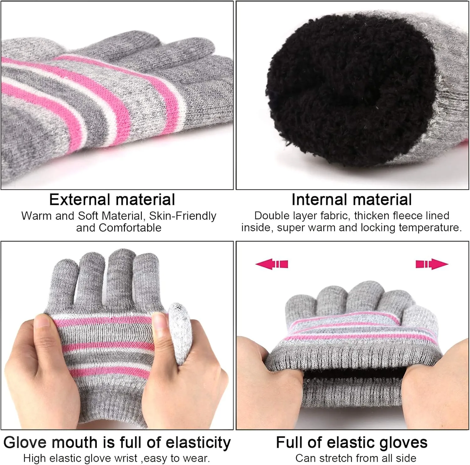 Kids Toddlers Winter Knit Warm Beanie Hat Scarf Gloves Set for Boys Girls Age 2-7, Pompom Cap Neck Warmer Gloves Fleece Lined