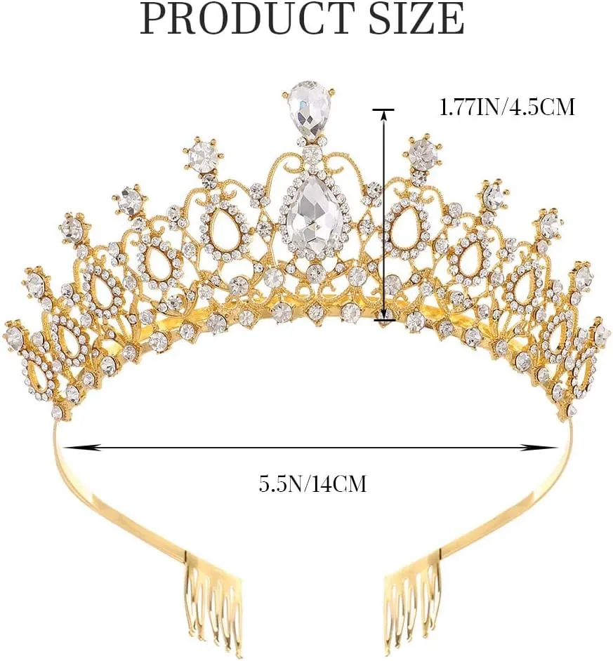 Kilshye Crystal Wedding Crowns and Tiaras Rhinestone Queen Crown Princess Headband Bridal Prom Hair Accessories for Women and Girls