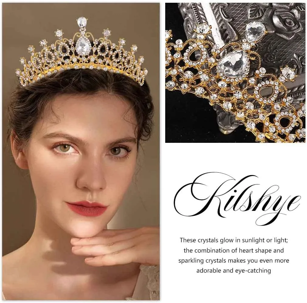 Kilshye Crystal Wedding Crowns and Tiaras Rhinestone Queen Crown Princess Headband Bridal Prom Hair Accessories for Women and Girls