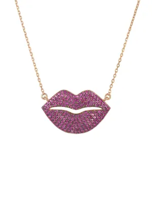 Kiss Me Lips Pendant Necklace Rose Gold