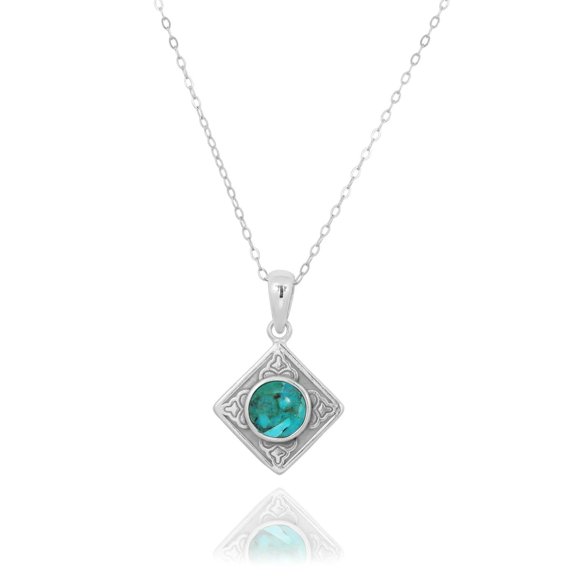 Kite Shaped Aztec Sterling Silver Pendant with Round Compressed Turquoise
