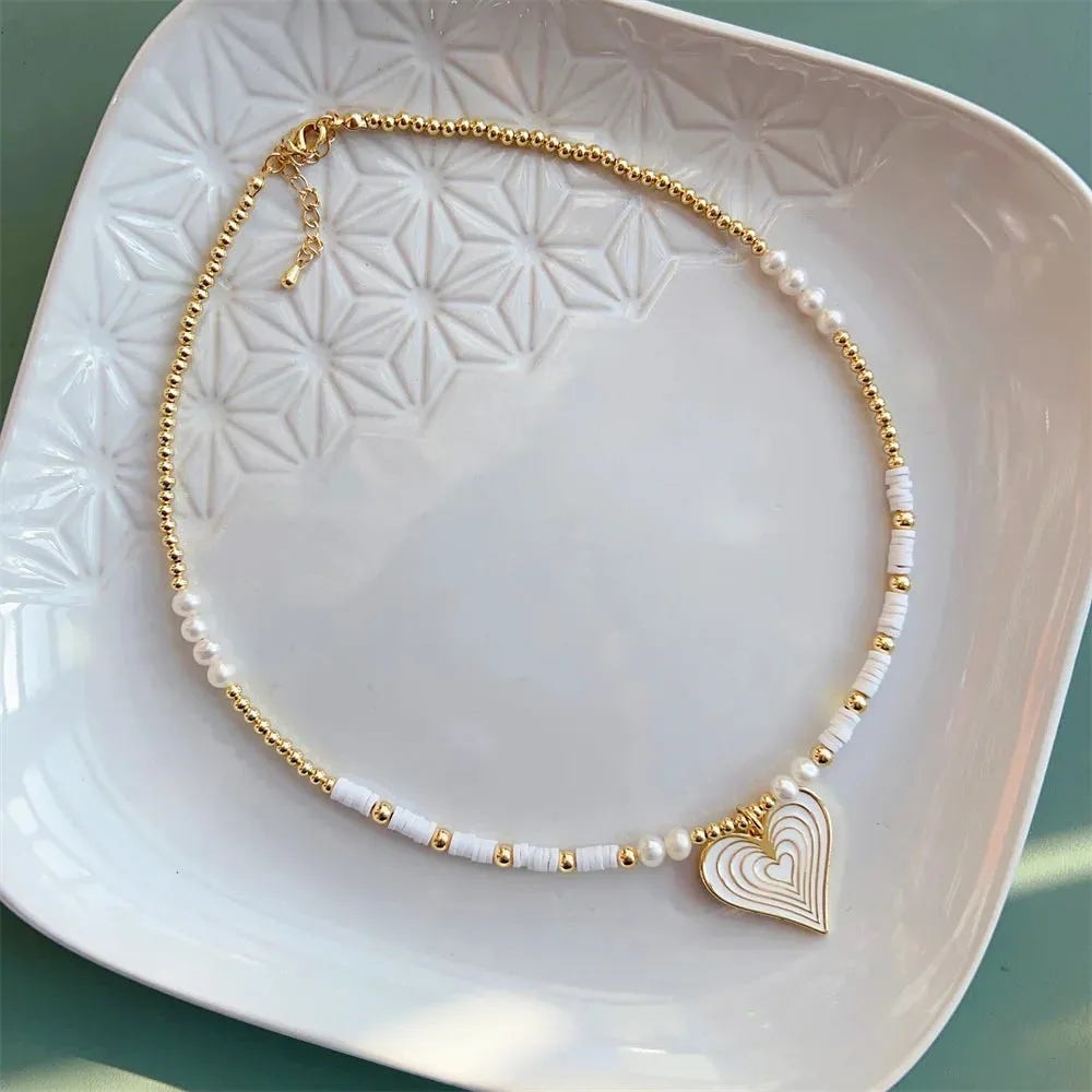 KKBEAD Heart Pendant Necklace Choker Natural Pearl Beauty