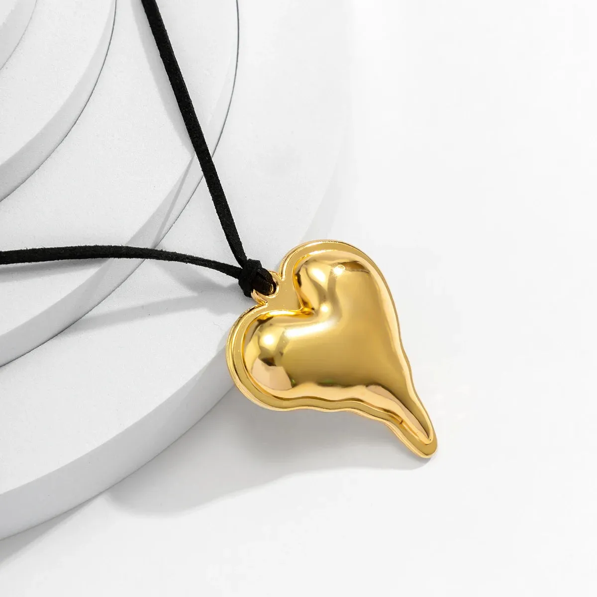 Knotted Bow Puffy Heart Necklace