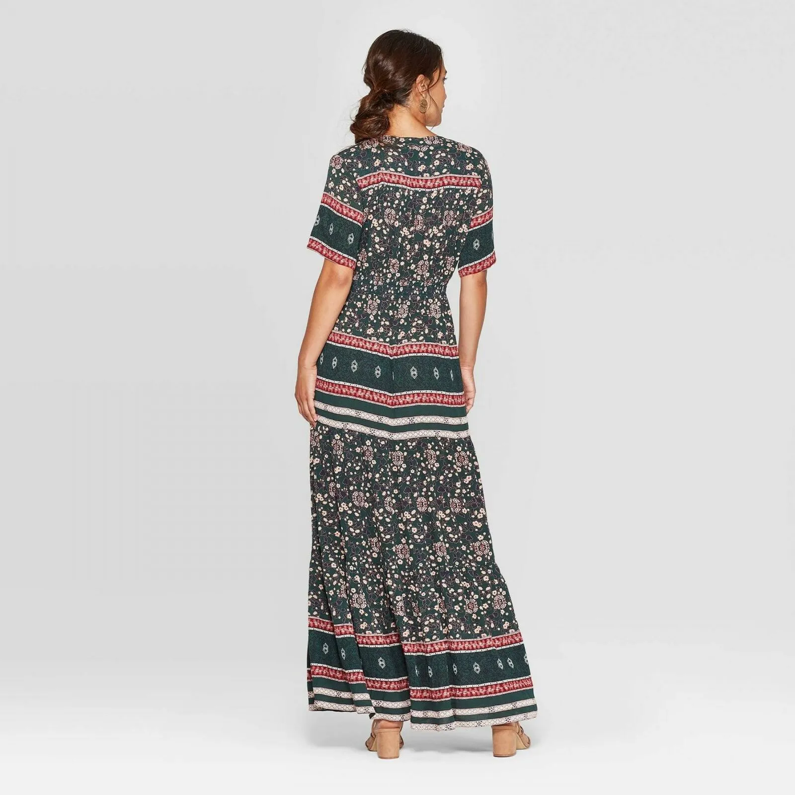 Knox Rose Women's Floral Print Elbow Sleeve V-Neck Maxi Dress