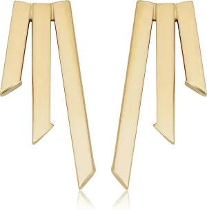 KoolJewelry 10k Yellow Gold Triple Bar Earrings Minimalist Jewelry