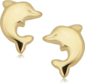 KoolJewelry 14k Yellow Gold Dolphin Stud Earrings Minimalist Jewelry