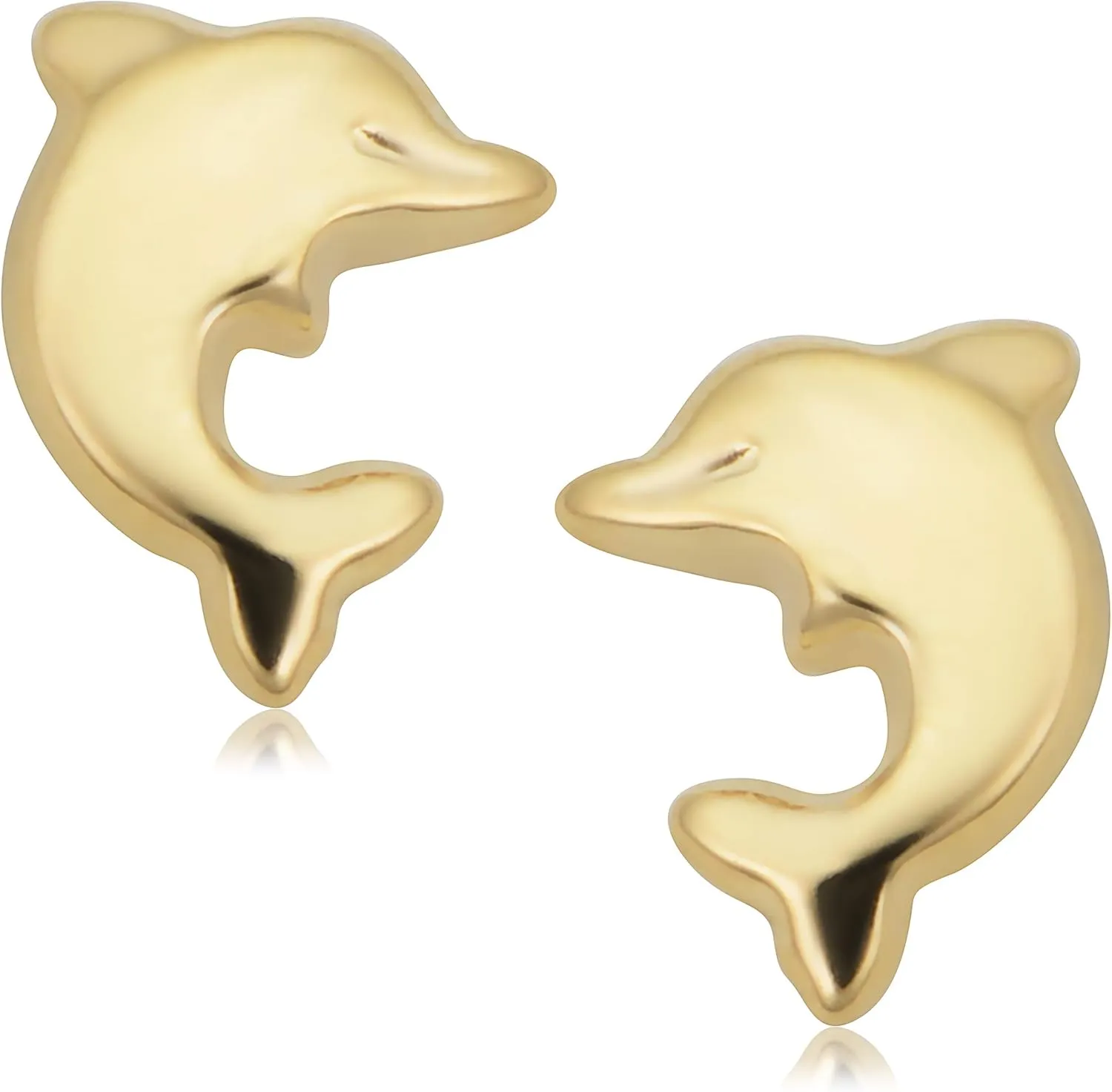 KoolJewelry 14k Yellow Gold Dolphin Stud Earrings Minimalist Jewelry