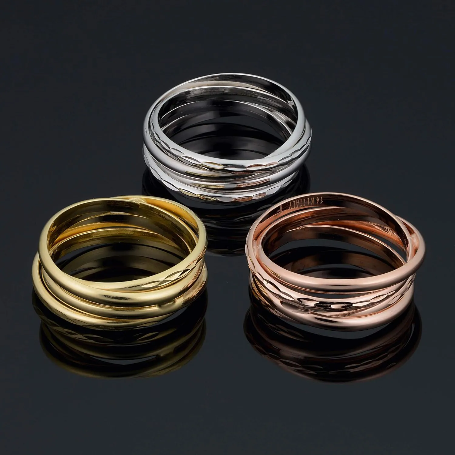KoolJewelry Minimalist 14k Yellow White or Rose Gold 7.5 mm Diamond-cut Stacked Coil Ring