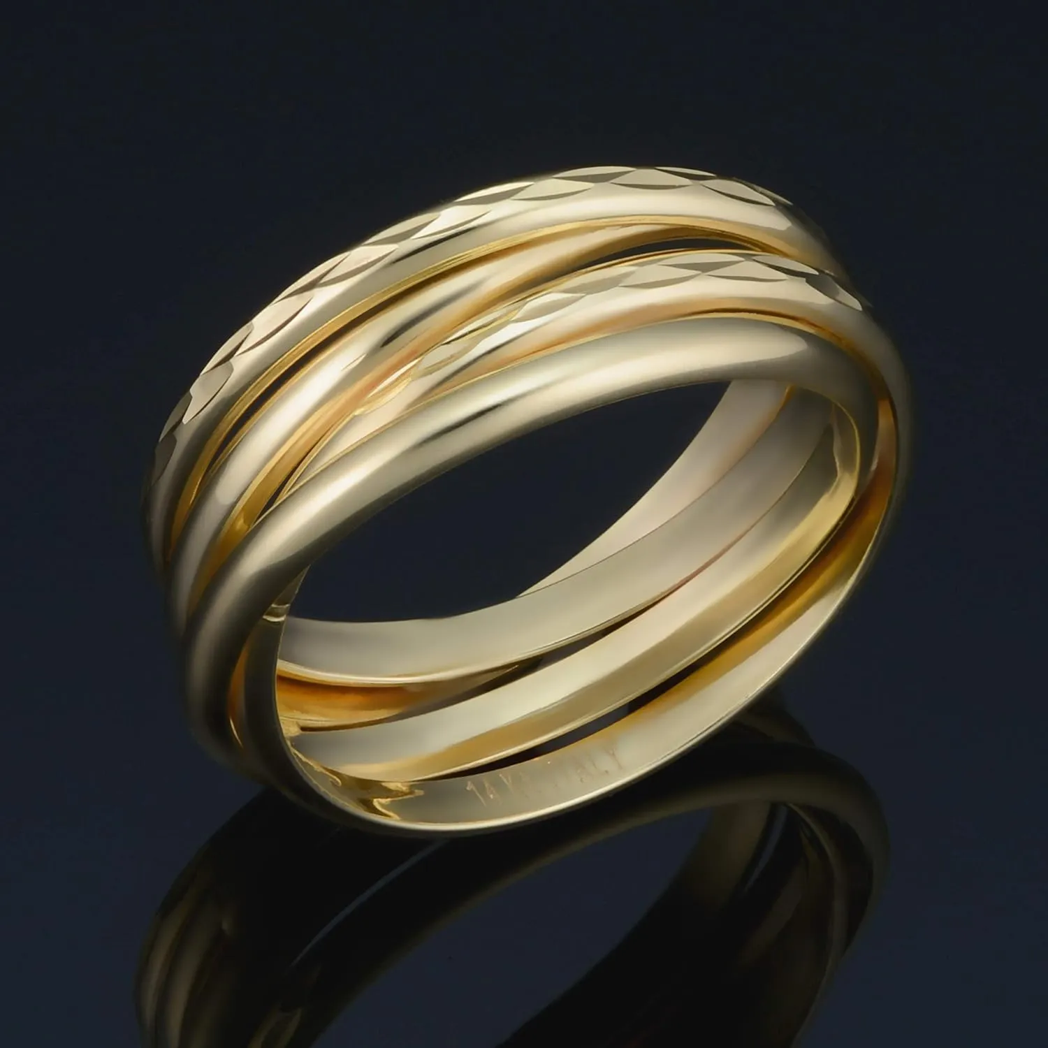 KoolJewelry Minimalist 14k Yellow White or Rose Gold 7.5 mm Diamond-cut Stacked Coil Ring