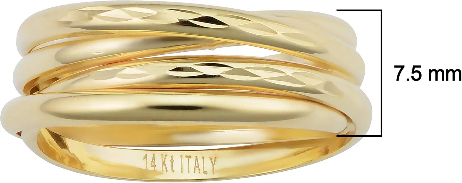 KoolJewelry Minimalist 14k Yellow White or Rose Gold 7.5 mm Diamond-cut Stacked Coil Ring