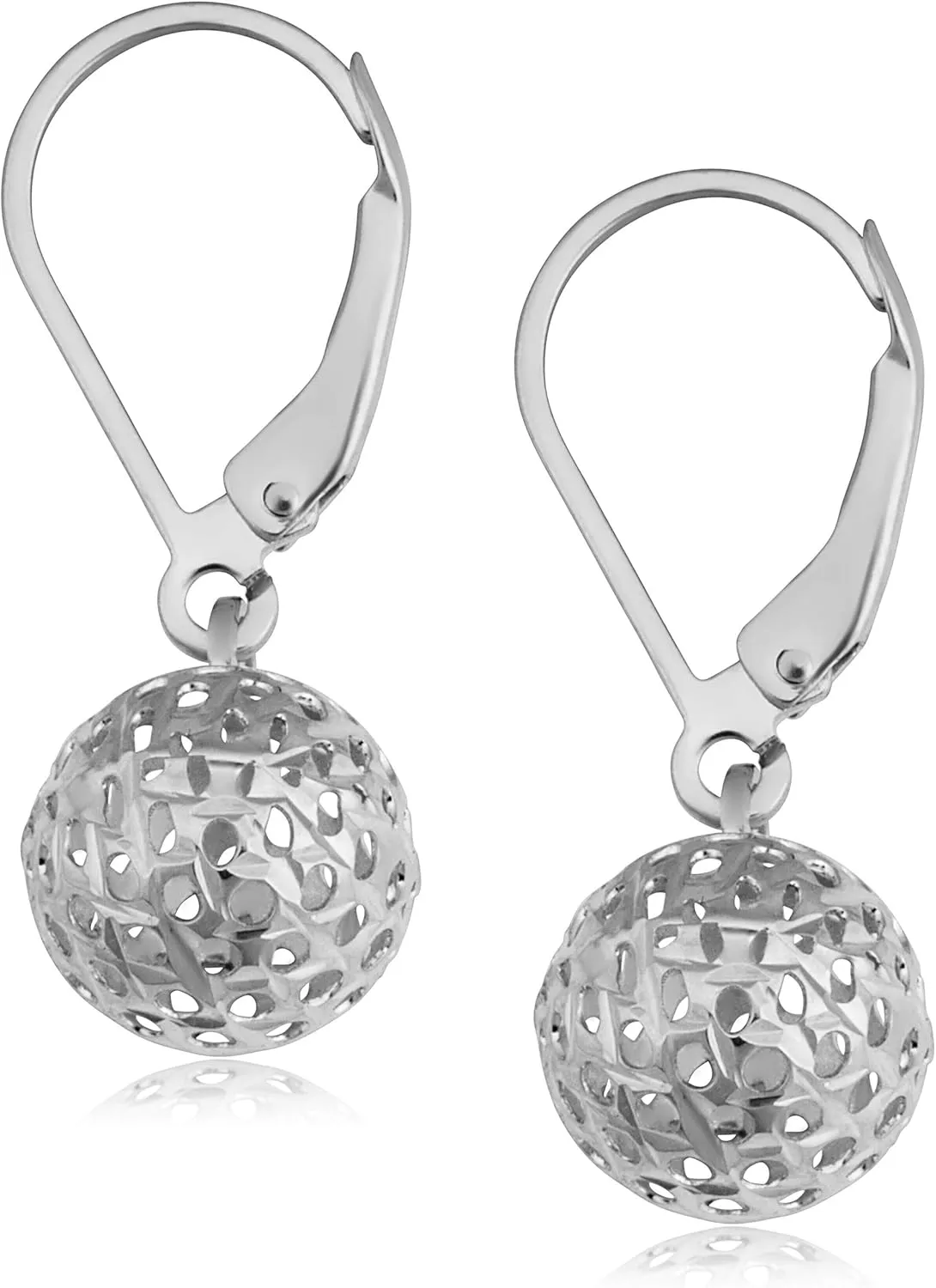 KoolJewelry Real 10k White Gold Filigree Ball Earrings Minimalist Jewelry for Women
