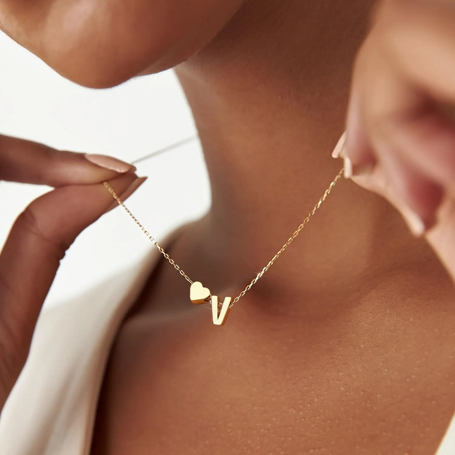 Krfy Gold Layered Initial Heart Necklace - Dainty 14K Gold Plated Tiny Letter Heart Personalized Monogram Name Necklaces for Women Trendy Gold Necklace Jewelry
