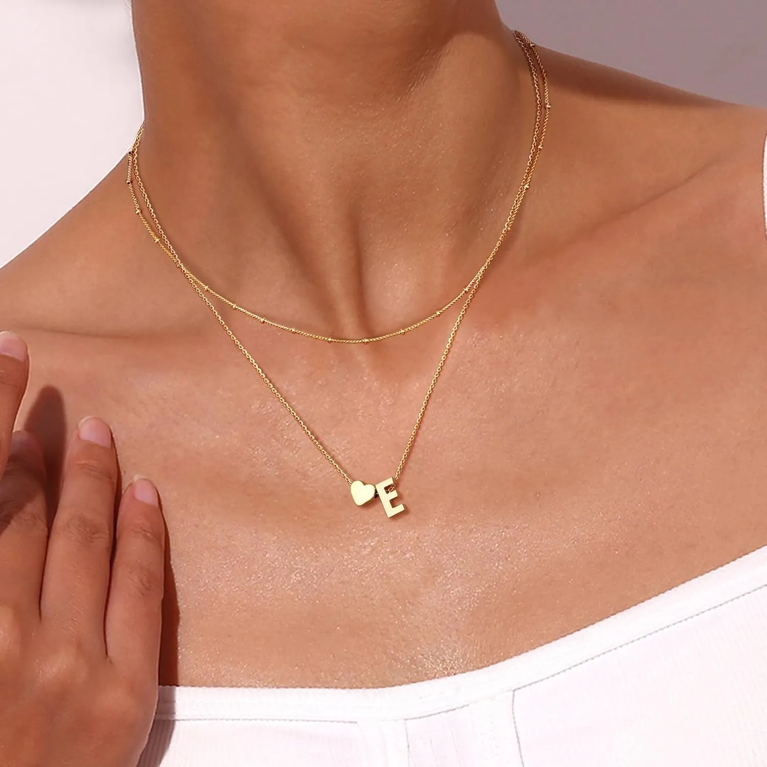 Krfy Gold Layered Initial Heart Necklace - Dainty 14K Gold Plated Tiny Letter Heart Personalized Monogram Name Necklaces for Women Trendy Gold Necklace Jewelry