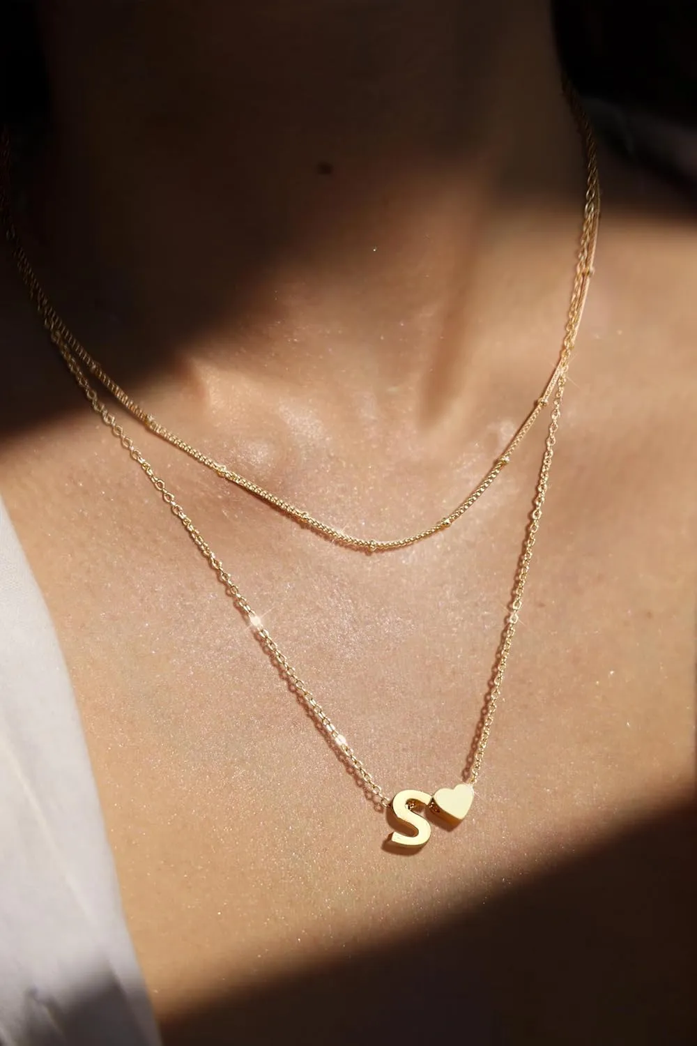 Krfy Gold Layered Initial Heart Necklace - Dainty 14K Gold Plated Tiny Letter Heart Personalized Monogram Name Necklaces for Women Trendy Gold Necklace Jewelry