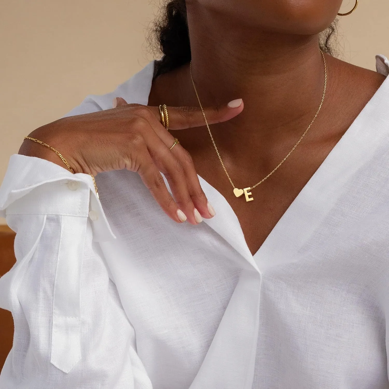 Krfy Gold Layered Initial Heart Necklace - Dainty 14K Gold Plated Tiny Letter Heart Personalized Monogram Name Necklaces for Women Trendy Gold Necklace Jewelry