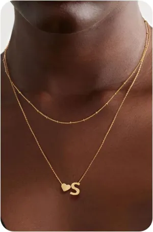 Krfy Gold Layered Initial Heart Necklace - Dainty 14K Gold Plated Tiny Letter Heart Personalized Monogram Name Necklaces for Women Trendy Gold Necklace Jewelry