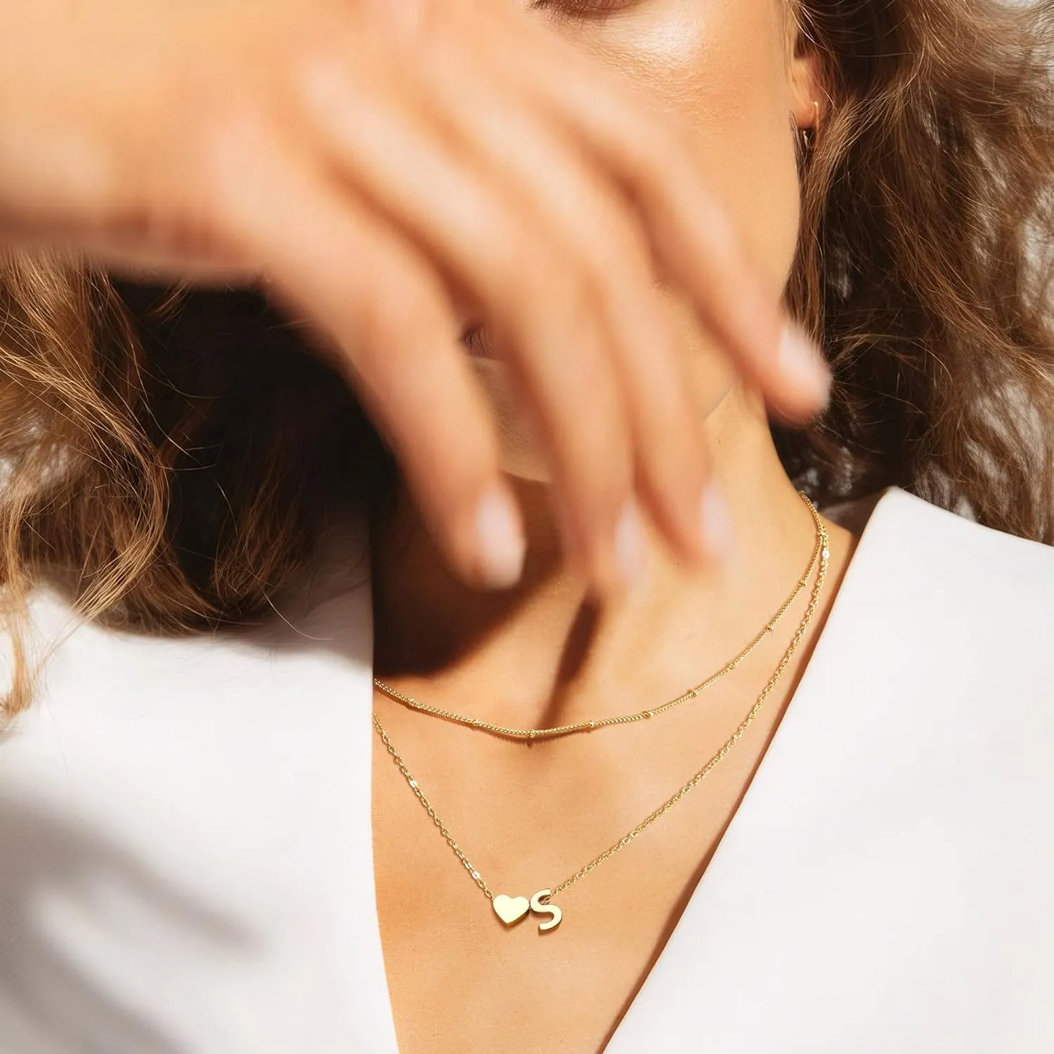 Krfy Gold Layered Initial Heart Necklace - Dainty 14K Gold Plated Tiny Letter Heart Personalized Monogram Name Necklaces for Women Trendy Gold Necklace Jewelry