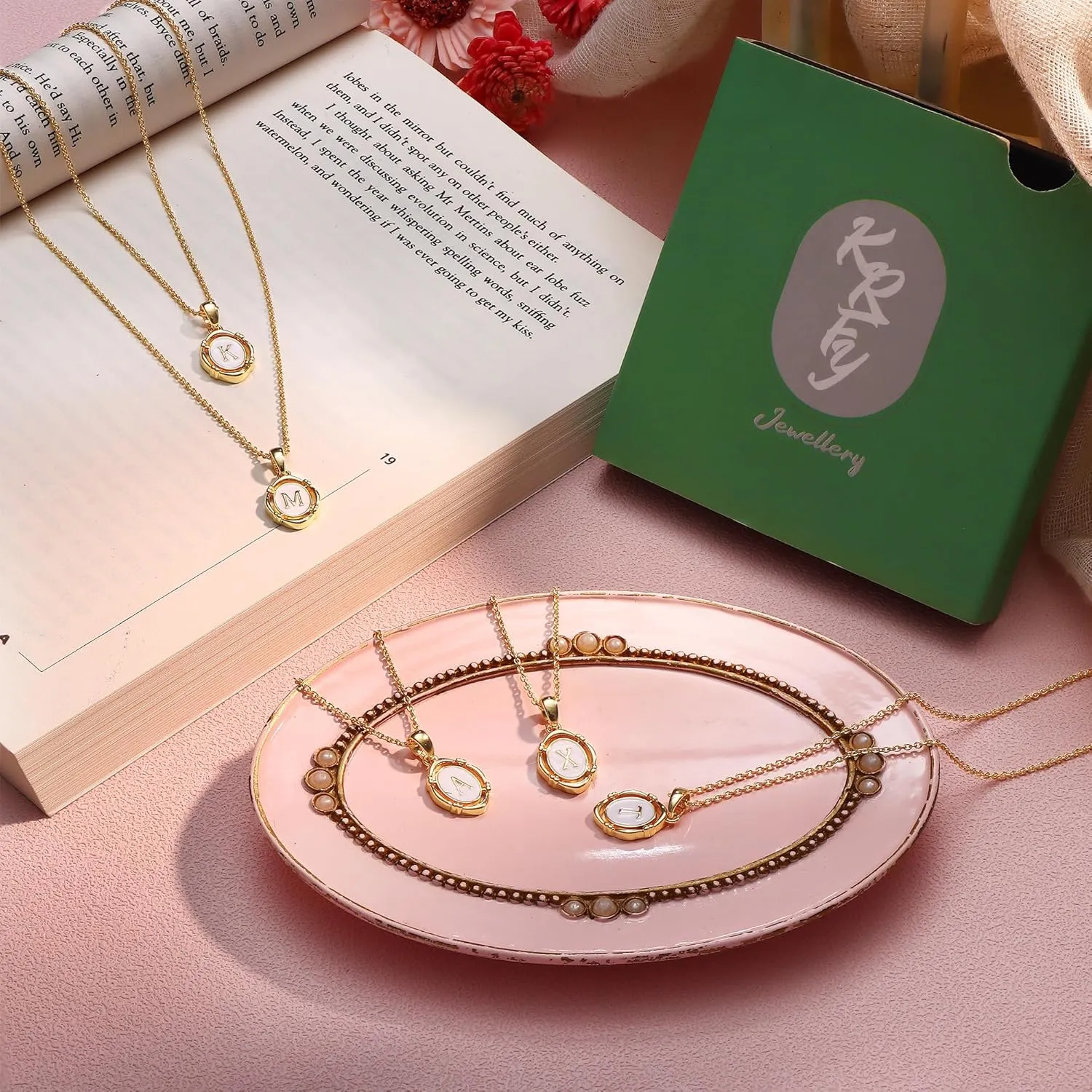 Krfy Initial Necklaces for Women - Dainty Gold Charm Necklaces 14K Gold Plated Oval Letter White Enamel Personalized Name Necklaces for Women Trendy Gold Necklace Jewelry