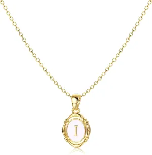 Krfy Initial Necklaces for Women - Dainty Gold Charm Necklaces 14K Gold Plated Oval Letter White Enamel Personalized Name Necklaces for Women Trendy Gold Necklace Jewelry