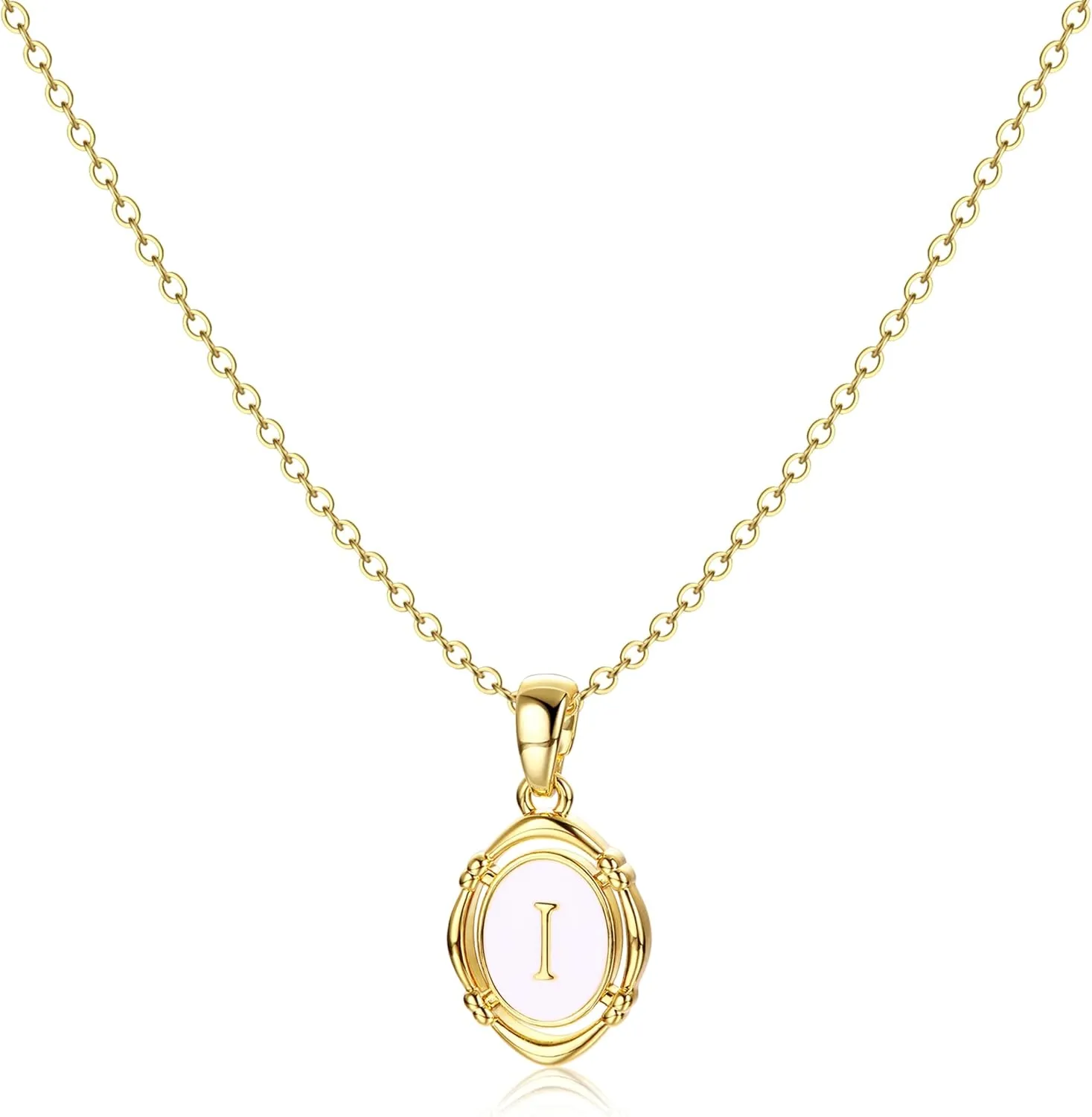 Krfy Initial Necklaces for Women - Dainty Gold Charm Necklaces 14K Gold Plated Oval Letter White Enamel Personalized Name Necklaces for Women Trendy Gold Necklace Jewelry