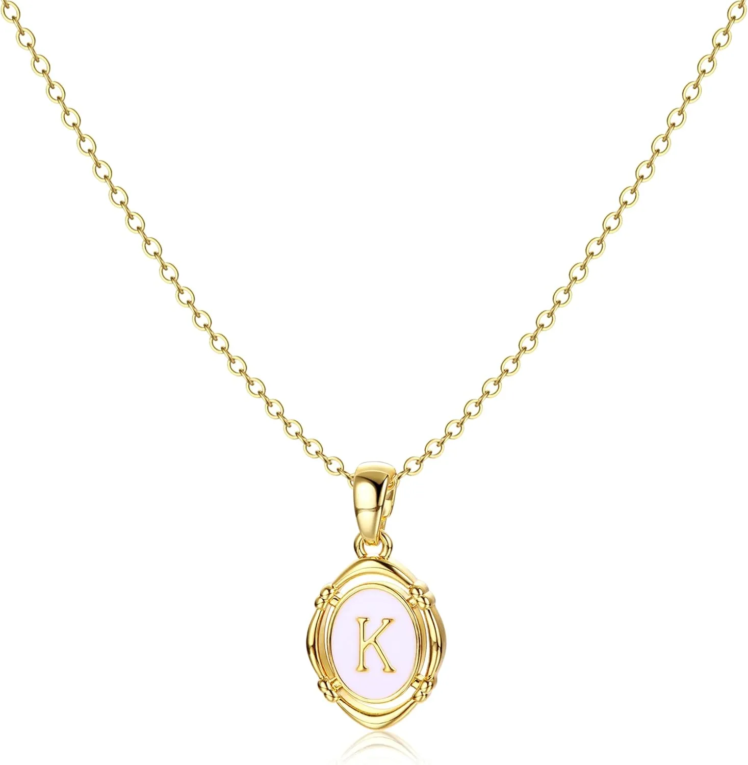 Krfy Initial Necklaces for Women - Dainty Gold Charm Necklaces 14K Gold Plated Oval Letter White Enamel Personalized Name Necklaces for Women Trendy Gold Necklace Jewelry