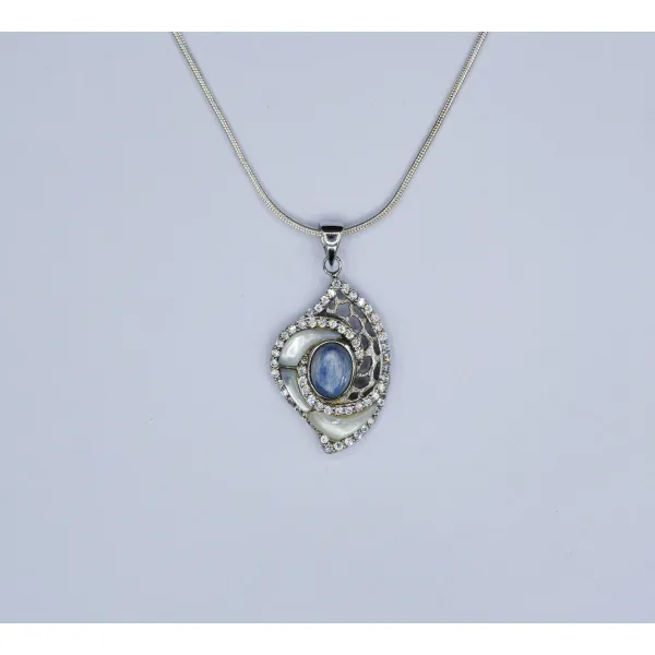Kyanite Pendant with Mother of Pearl and White Topaz Stones - Only One Piece Created