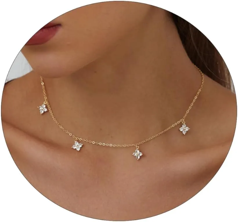 Kyerlyn Diamond Necklaces for Women,Dainty Gold Necklace 14k Gold Plated Minimalist CZ Necklace Simple Diamond Choker Necklaces for Women Trendy Jewelry Gifts for Women
