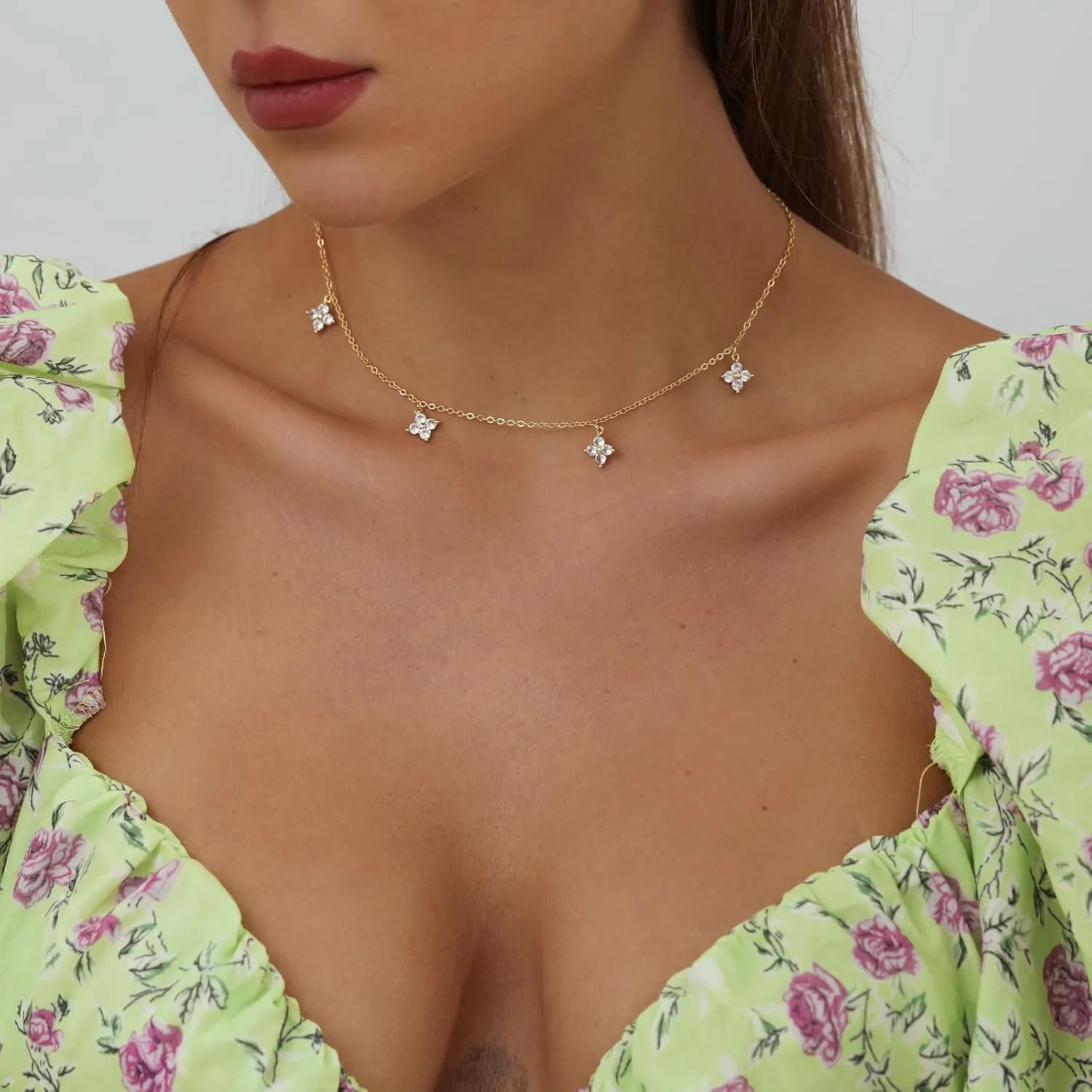 Kyerlyn Diamond Necklaces for Women,Dainty Gold Necklace 14k Gold Plated Minimalist CZ Necklace Simple Diamond Choker Necklaces for Women Trendy Jewelry Gifts for Women