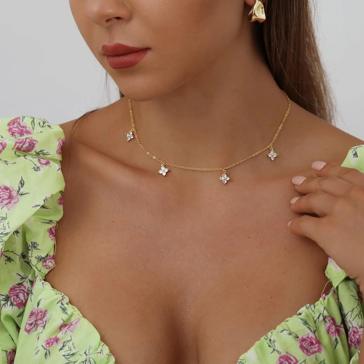 Kyerlyn Diamond Necklaces for Women,Dainty Gold Necklace 14k Gold Plated Minimalist CZ Necklace Simple Diamond Choker Necklaces for Women Trendy Jewelry Gifts for Women
