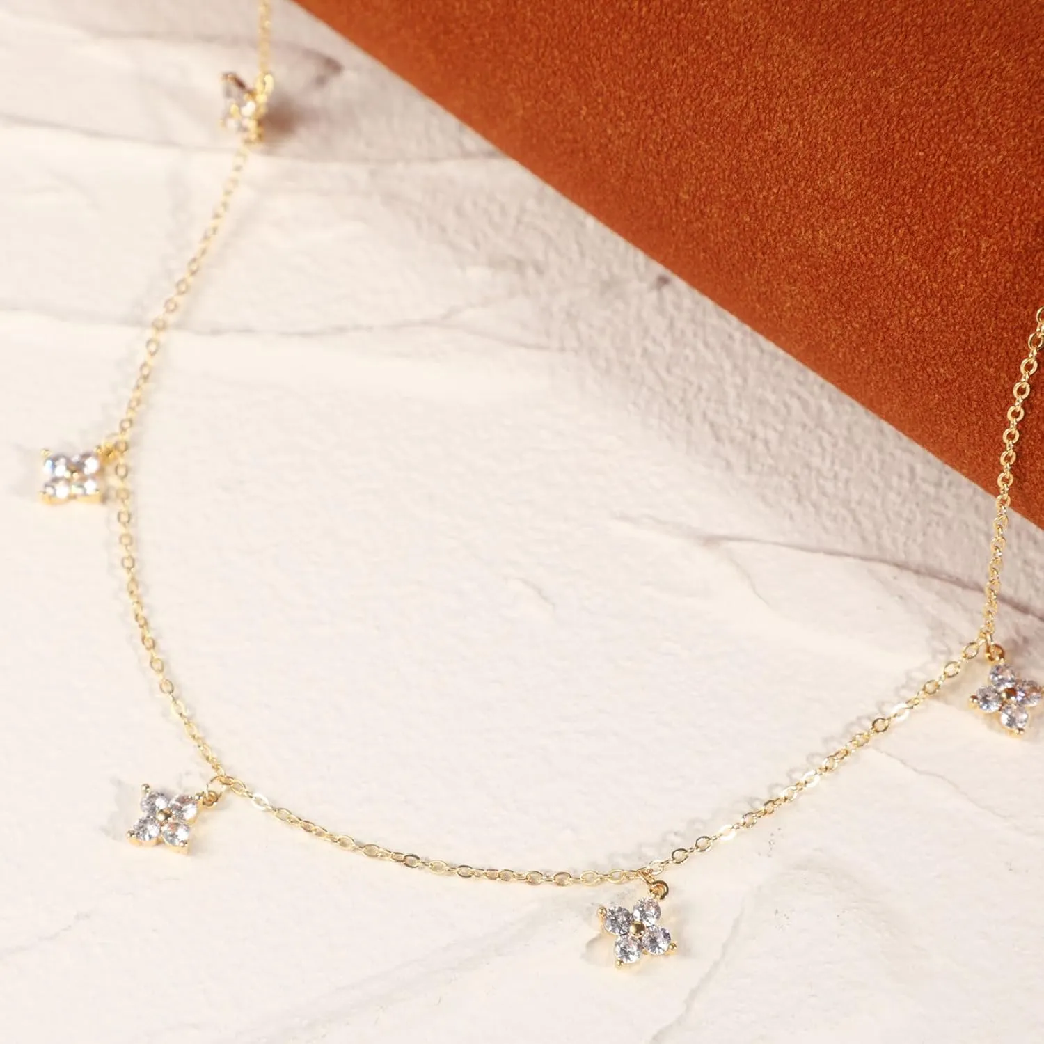 Kyerlyn Diamond Necklaces for Women,Dainty Gold Necklace 14k Gold Plated Minimalist CZ Necklace Simple Diamond Choker Necklaces for Women Trendy Jewelry Gifts for Women