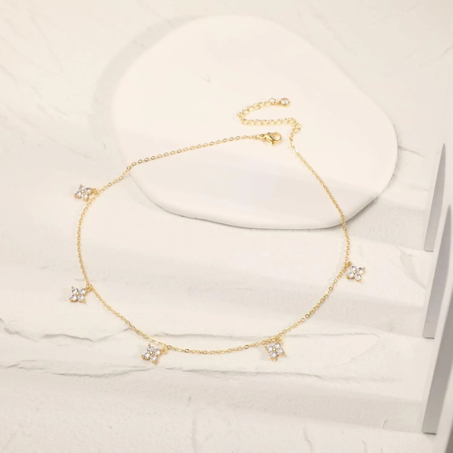 Kyerlyn Diamond Necklaces for Women,Dainty Gold Necklace 14k Gold Plated Minimalist CZ Necklace Simple Diamond Choker Necklaces for Women Trendy Jewelry Gifts for Women