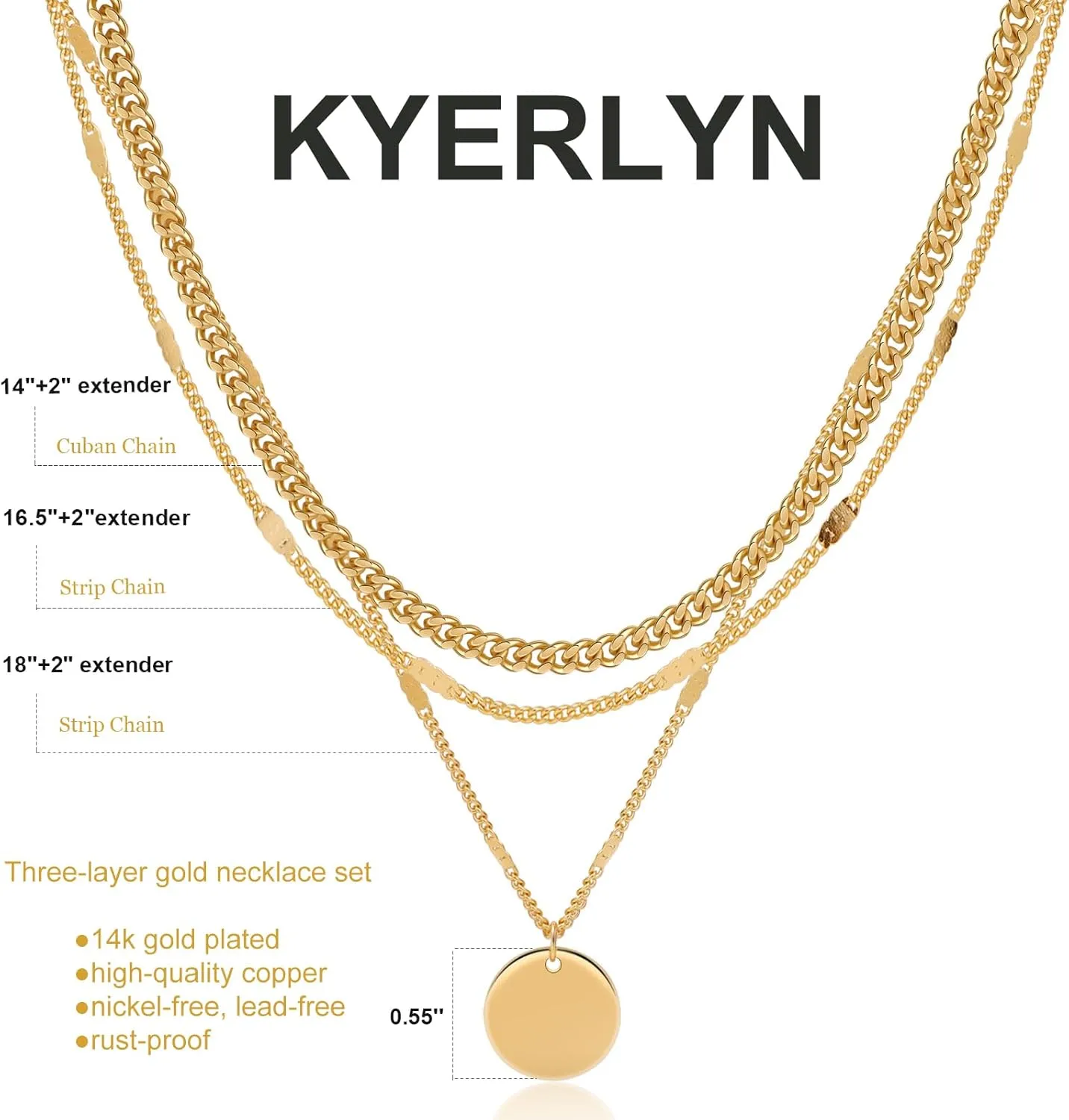Kyerlyn Layered Necklaces for Women, 14K Gold Plated Necklace Sterling Silver Necklace Stack Circle Pendant Necklace Trendy Long Chain Stackable Silver Necklace Set Dainty Gold Stacked Jewelry Gifts