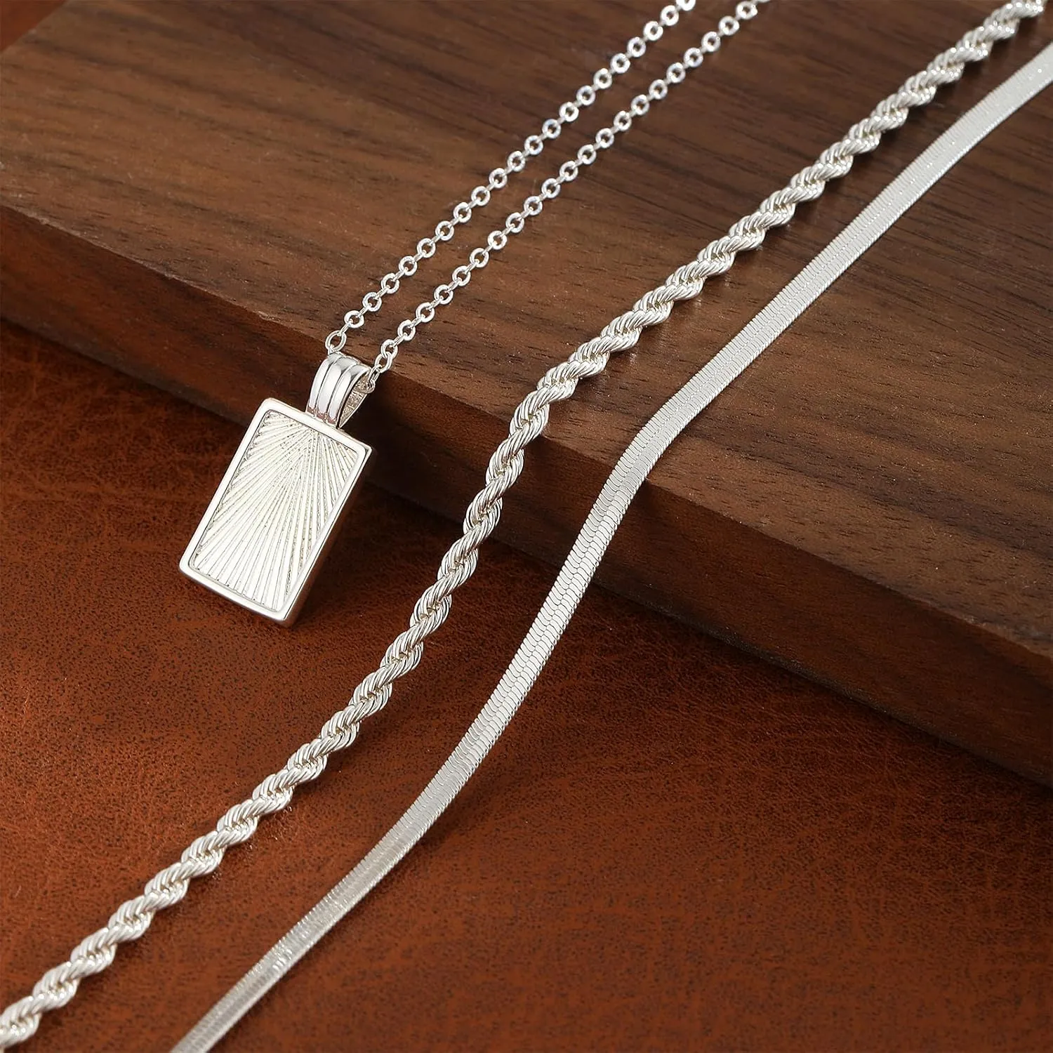 Kyerlyn Silver Necklaces for Women, Sterling Silver Stackable Stack Herringbone Choker Necklaces for Women Trendy Layering Circle Pendant Chain Necklace Set Jewelry for Women