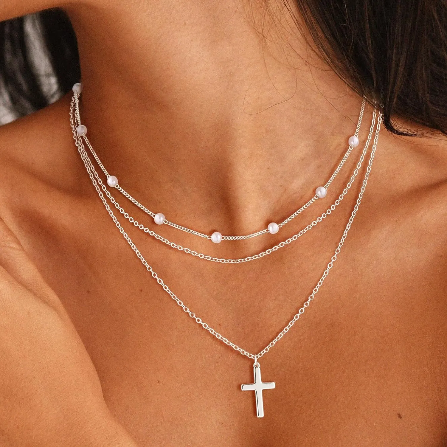 Kyerlyn Silver Necklaces for Women, Sterling Silver Stackable Stack Herringbone Choker Necklaces for Women Trendy Layering Circle Pendant Chain Necklace Set Jewelry for Women