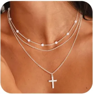 Kyerlyn Silver Necklaces for Women, Sterling Silver Stackable Stack Herringbone Choker Necklaces for Women Trendy Layering Circle Pendant Chain Necklace Set Jewelry for Women
