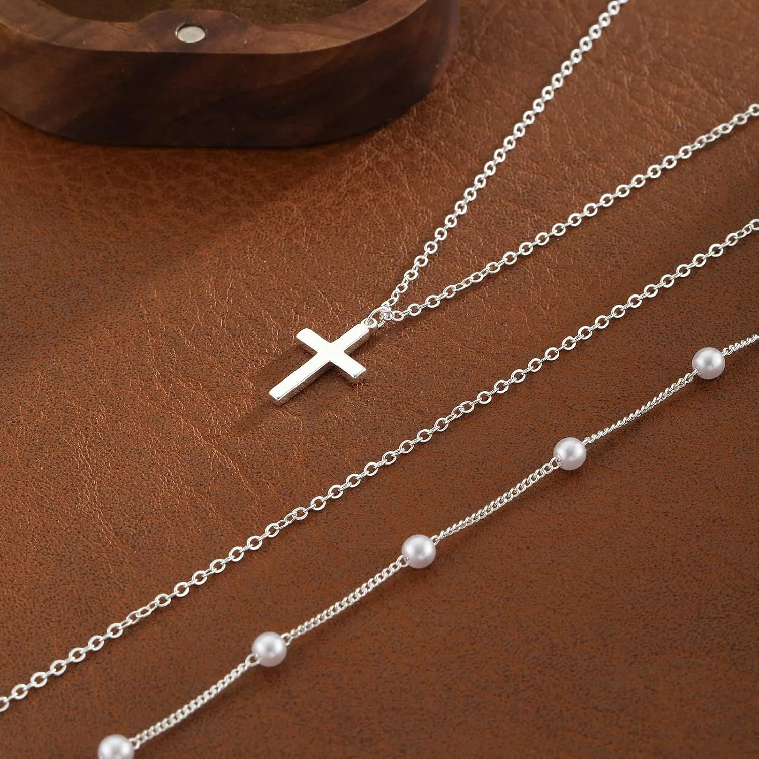 Kyerlyn Silver Necklaces for Women, Sterling Silver Stackable Stack Herringbone Choker Necklaces for Women Trendy Layering Circle Pendant Chain Necklace Set Jewelry for Women