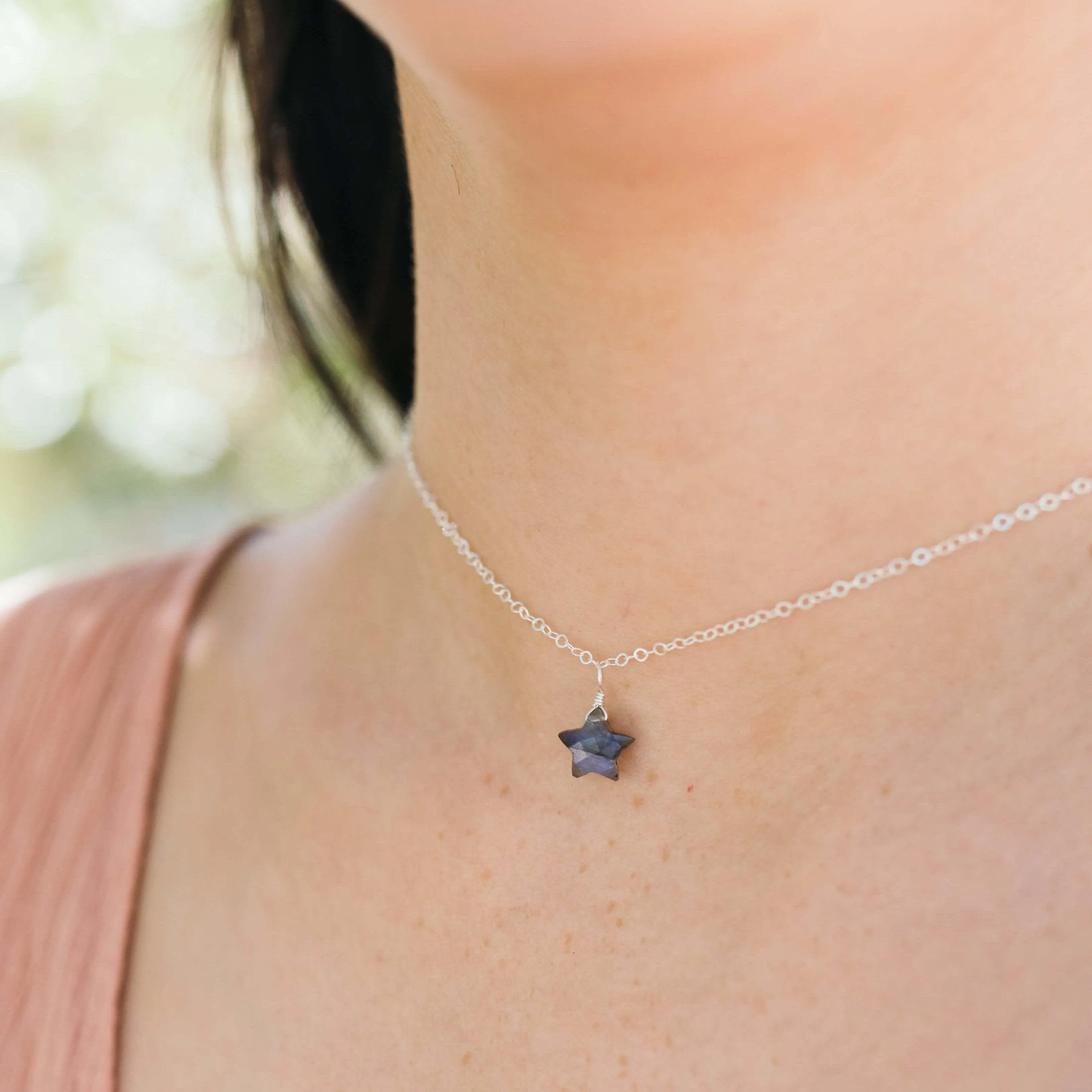 Labradorite Tiny Star Pendant Choker Necklace