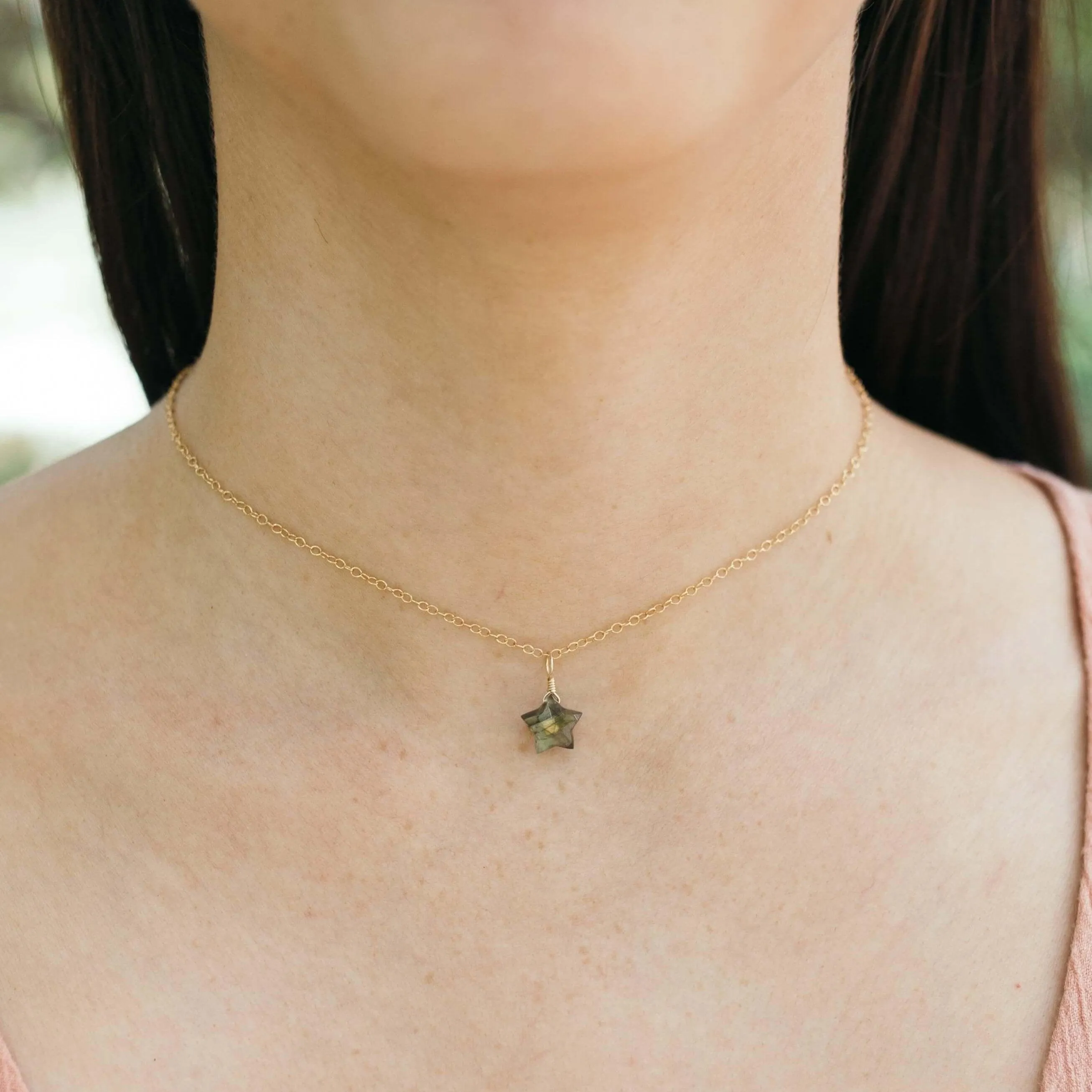 Labradorite Tiny Star Pendant Choker Necklace