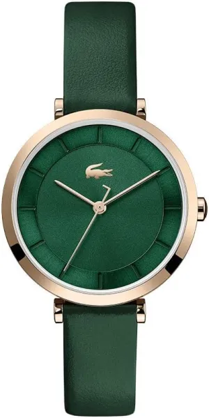 Lacoste Geneva Women's Quartz Stainless Steel and Leather Strap Casual Watch, Color: Green (Model: 2001138)